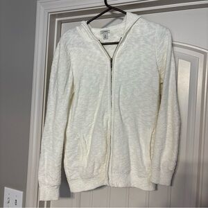 L.L. Bean Women Med Honeycomb Hooded Full Zip Cardigan Sweater 100% Cotton